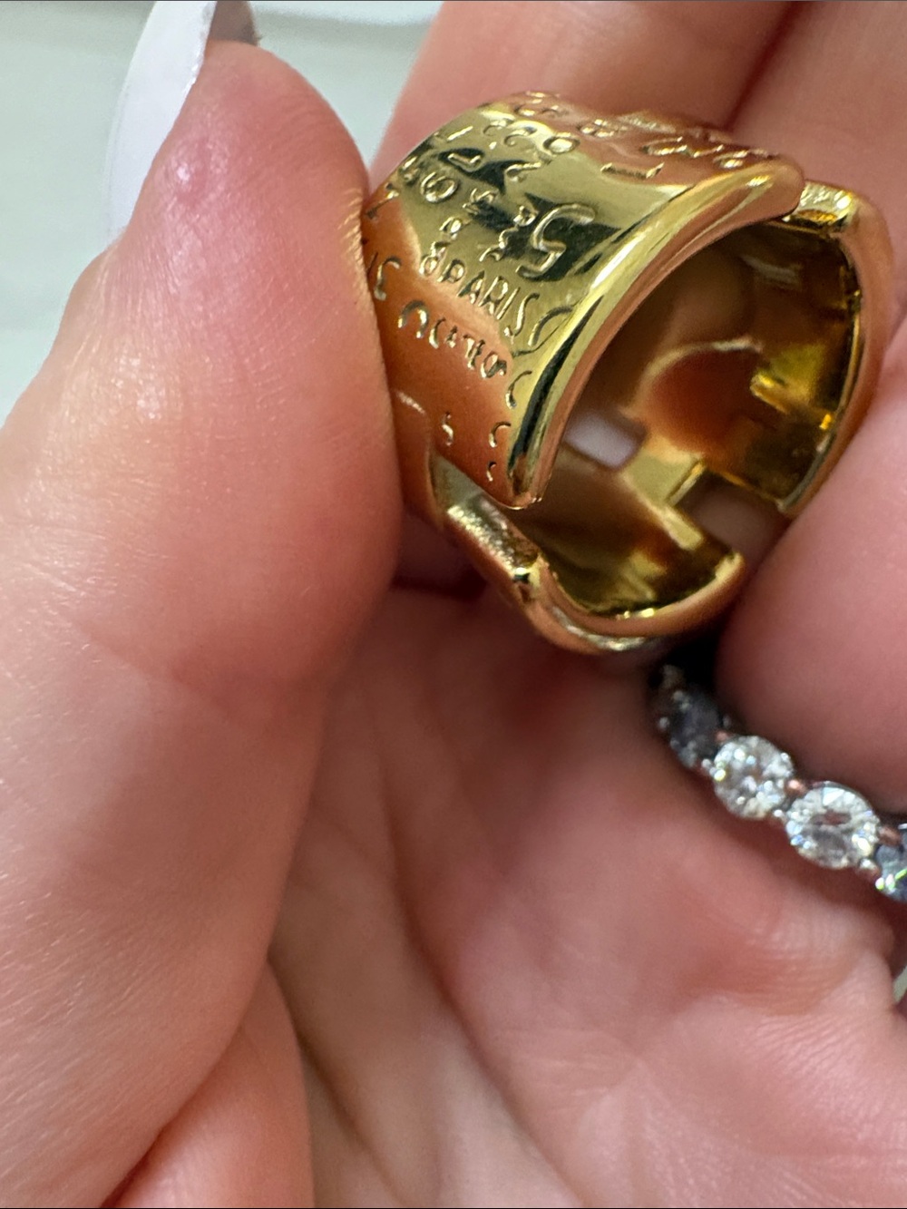 Gold Wide H-Design Statement Ring - Unbranded
